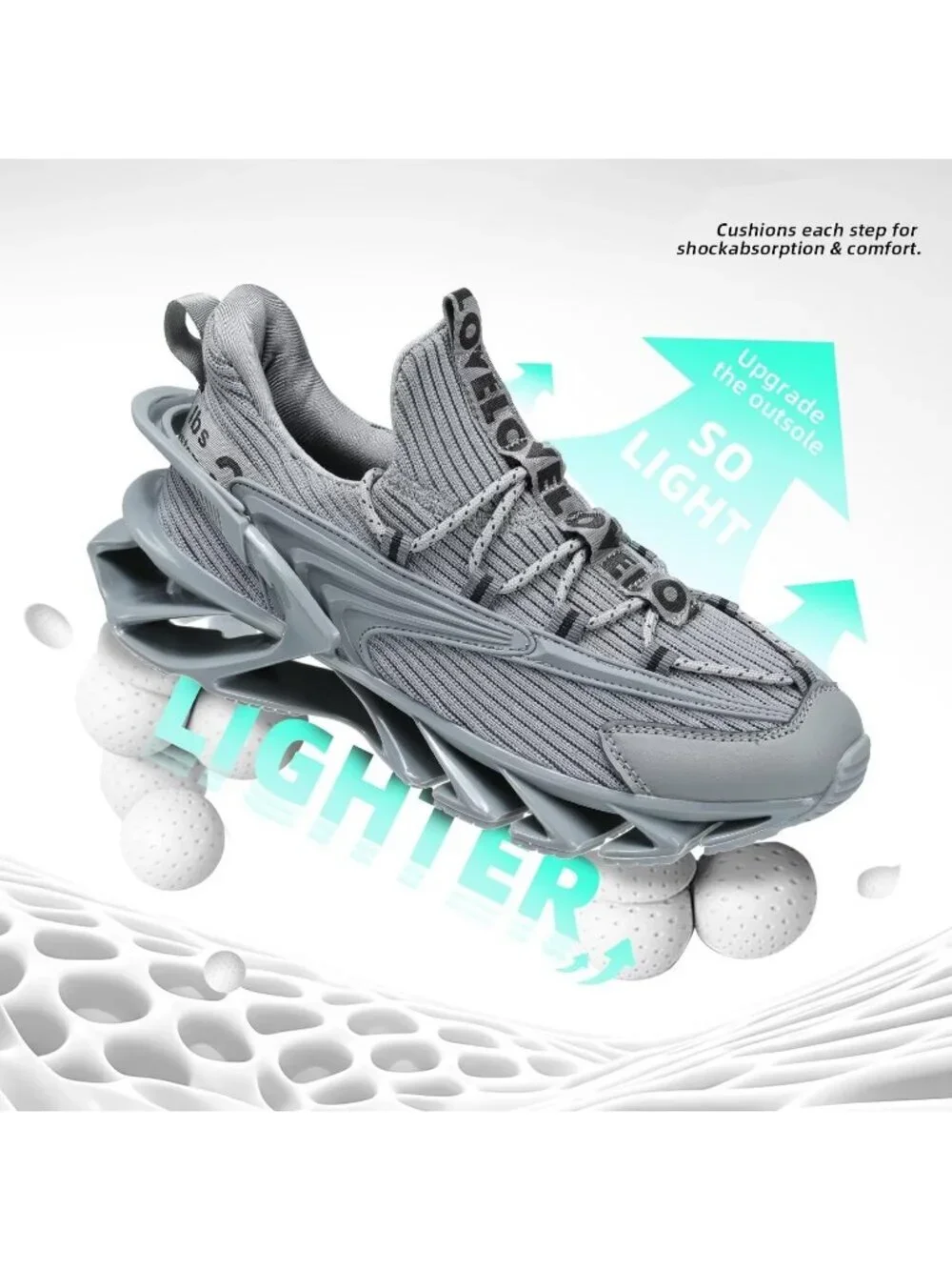 Men's Grey Walking Shoes Casual Fashion Lace Up Blade Tennis Running Sneakers